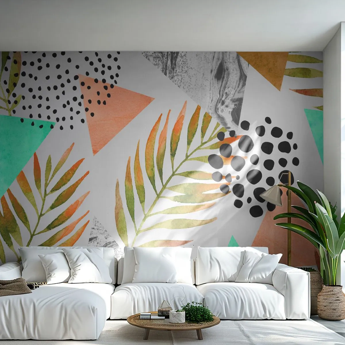 Papel de Parede Premium Canvas - Decoração em folha de palmeira - Folha de palmeira, Gráficos, Pedaço - 250x175 cm