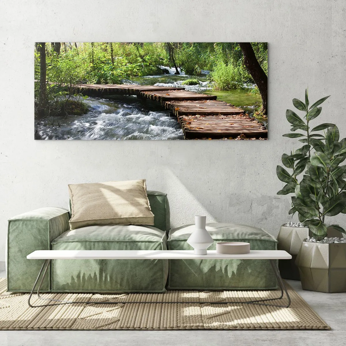 Quadro em vidro - Sobre a cascata espumosa - 90x30 cm