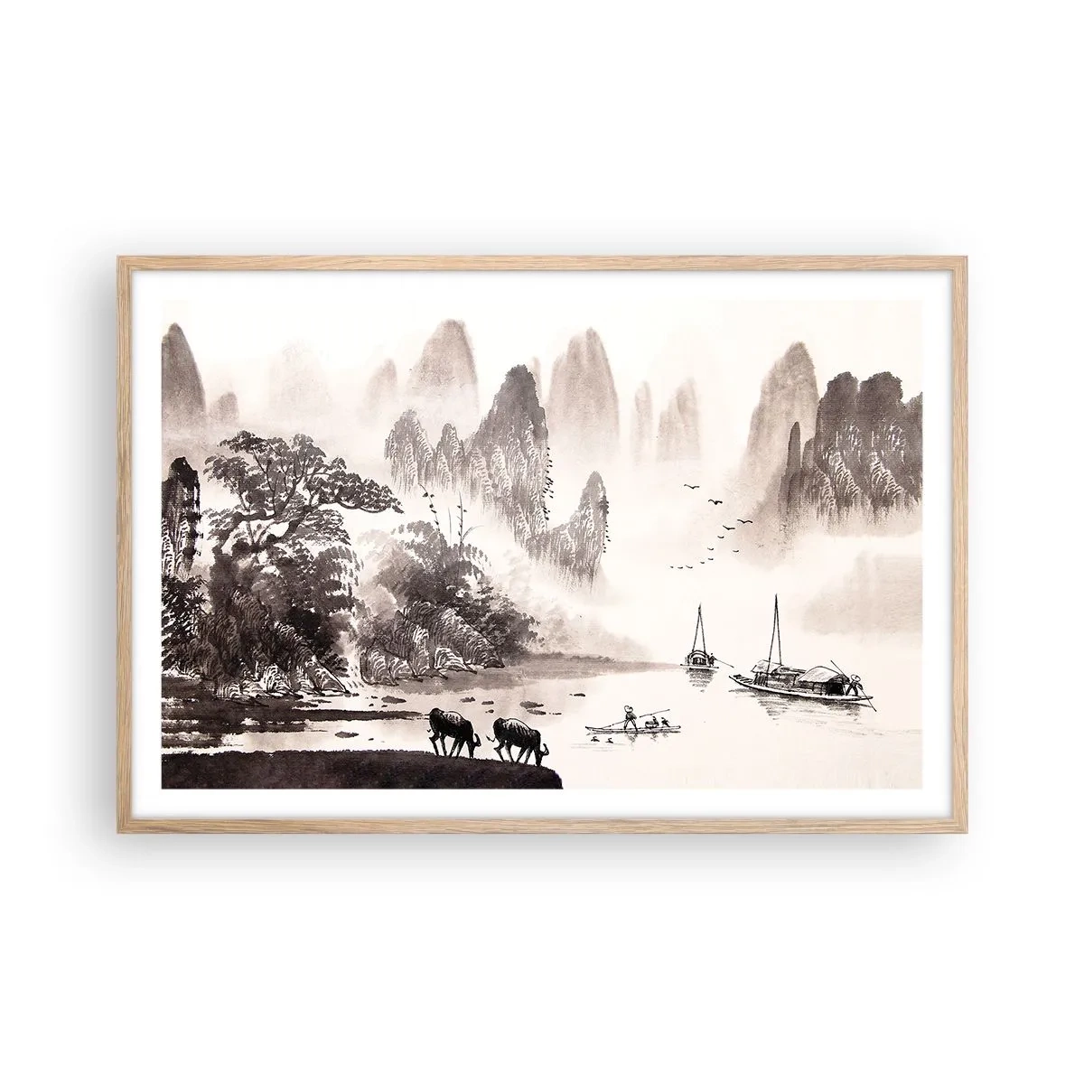Pôster com moldura de carvalho claro - O cotidiano exótico do Oriente - 91x61 cm