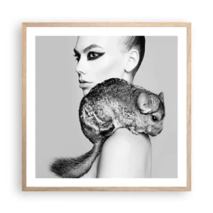 Pôster com moldura de carvalho claro - A dama com a chinchila - 60x60 cm