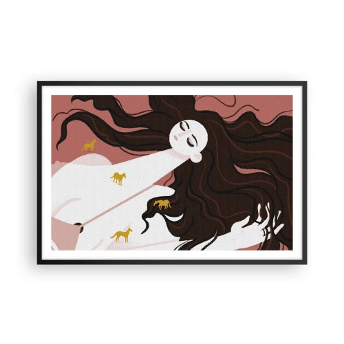Pôster com moldura preta - Sonho com um cavalo dourado - 91x61 cm