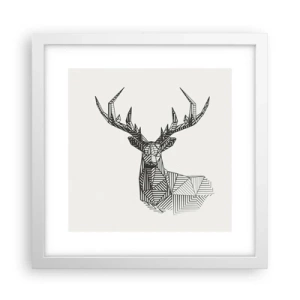 Pôster em moldura branca - Veado em estilo cubista - 30x30 cm