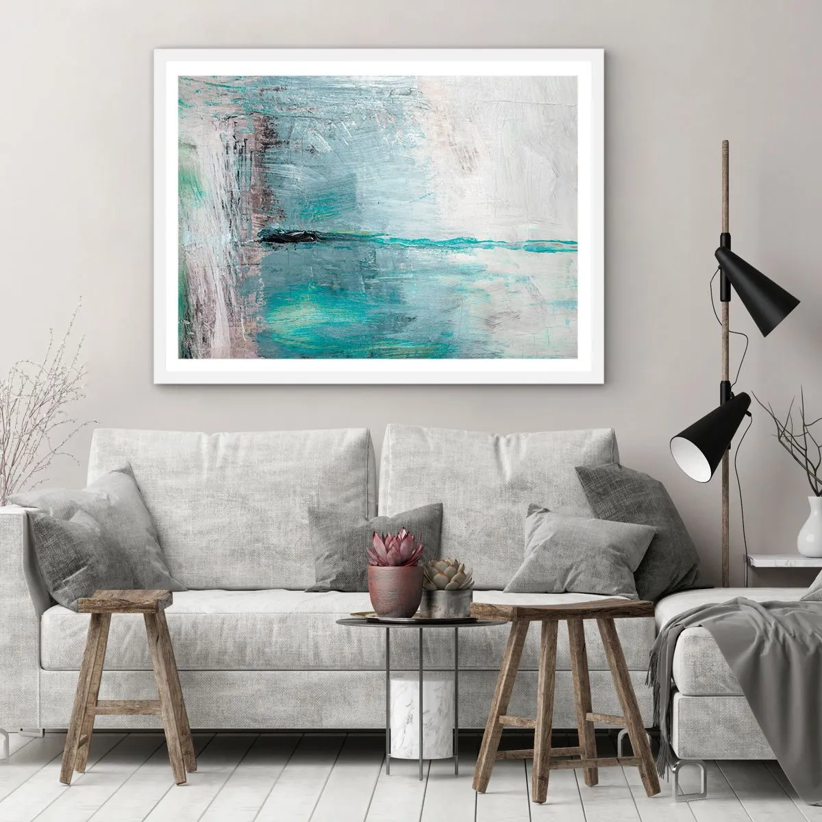 Pôster em moldura branca - Horizontalmente em azul - 40x30 cm