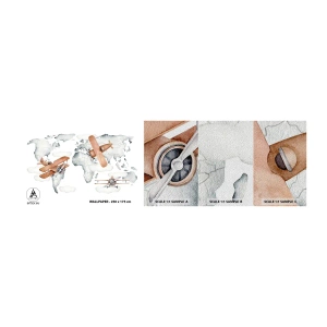 Amostra de papel de parede Premium Sand - Com espírito pioneiro - Mapa mundial, Aviões, Infantil - 100x30 cm