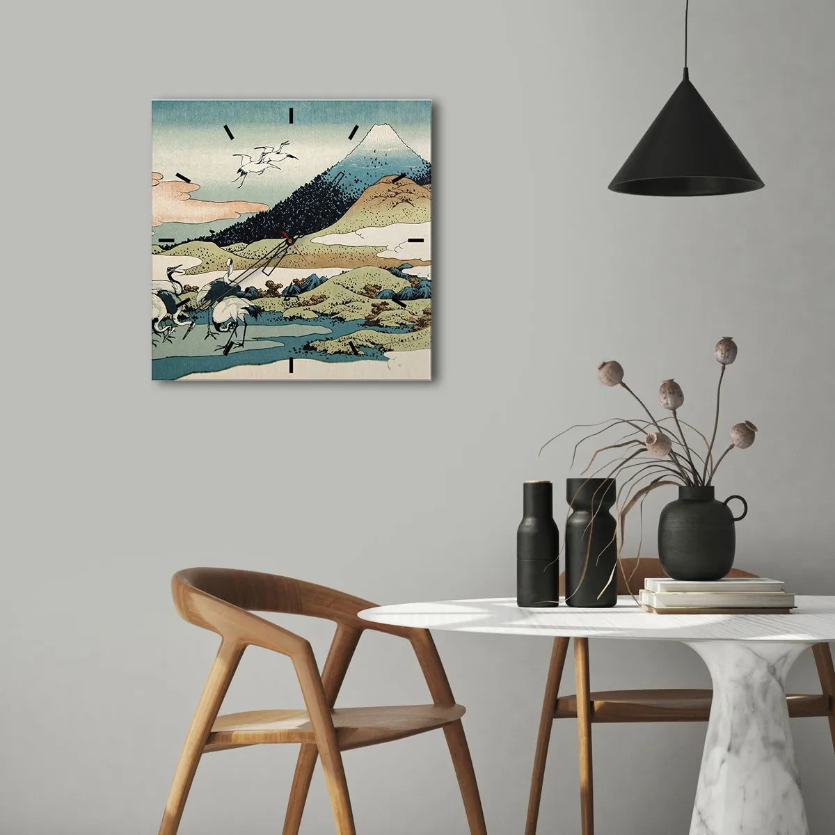 Relógio de parede - Relógio em vidro - No espírito japonês - 40x40 cm