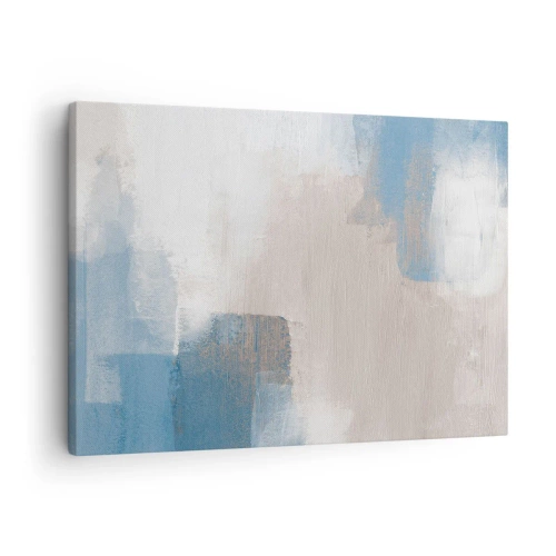 Quadro em tela - Formas abstratas em tons de azul e bege - 70x50cm - Abstração rosa atrás da cortina azul - Decoração de parede moderna para a sala de estar e quarto ARTTOR