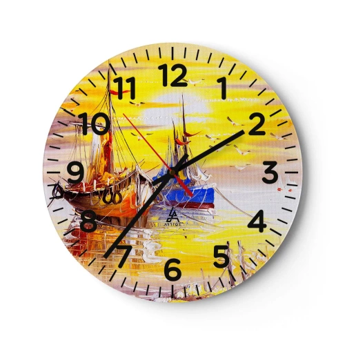 Relógio de parede - Relógio em vidro - Um merecido descanso no porto - 30x30 cm