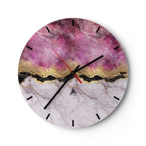 Relógio de parede - Relógio em vidro - Bailarina pulando com tecido rosa esvoaçante - 30x30cm - Na fronteira - Decoração de parede moderna para a sala de estar, cozinha e quarto ARTTOR