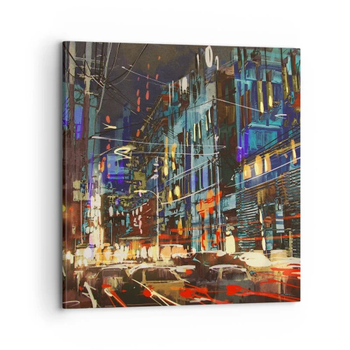 Quadro em tela - O alvoroço da rua à noite - 70x70 cm