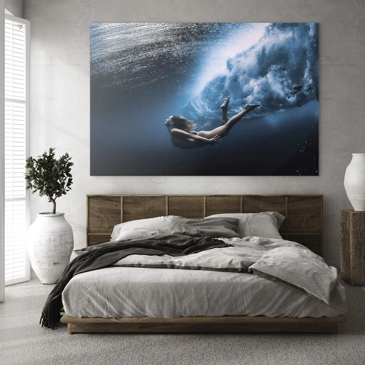 Quadro em vidro - Sereia moderna - 70x50cm - Sereia moderna - Decoração de parede moderna para a sala de estar e quarto ARTTOR