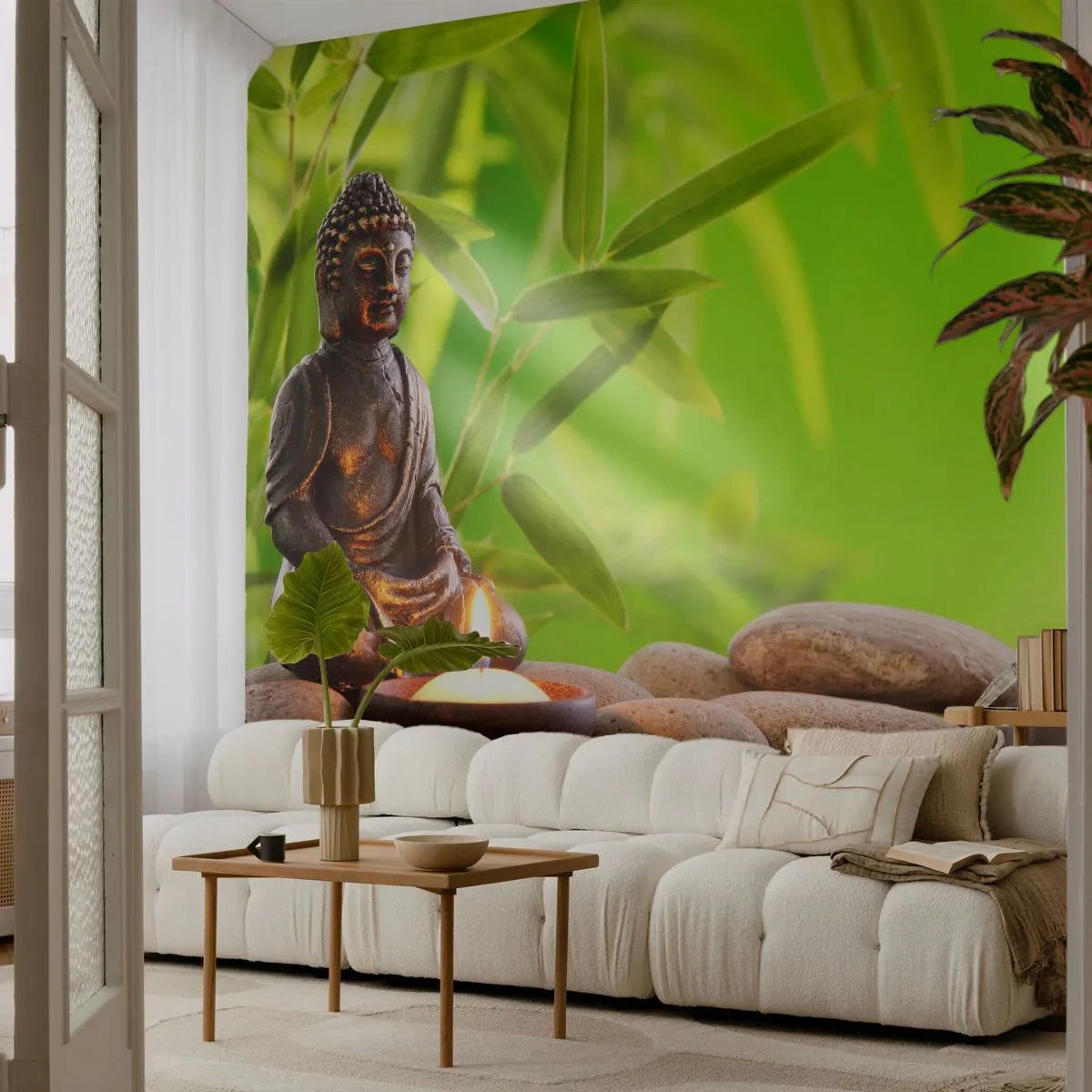 Papel de Parede Autocolante Deluxe Sticker - A vida é linda - Buda, Bambu, Spa - 250x175 cm