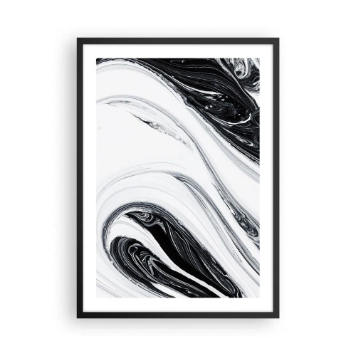 Pôster com moldura preta - Padrão abstrato em preto e branco com linhas fluidas - 50x70cm - Uma combinação de opostos - Decoração de parede moderna para a sala de estar e quarto ARTTOR
