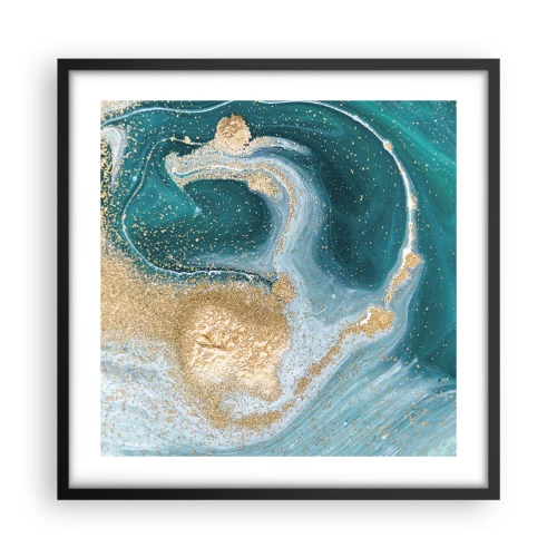 Pôster com moldura preta - Um vórtice de ouro e turquesa - 50x50 cm