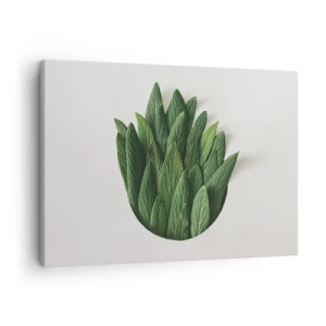 Quadro em tela - Uma composição de folhas verdes sobre um fundo claro - 70x50cm - Curiosidade indomável - Decoração de parede moderna para a sala de estar e quarto ARTTOR
