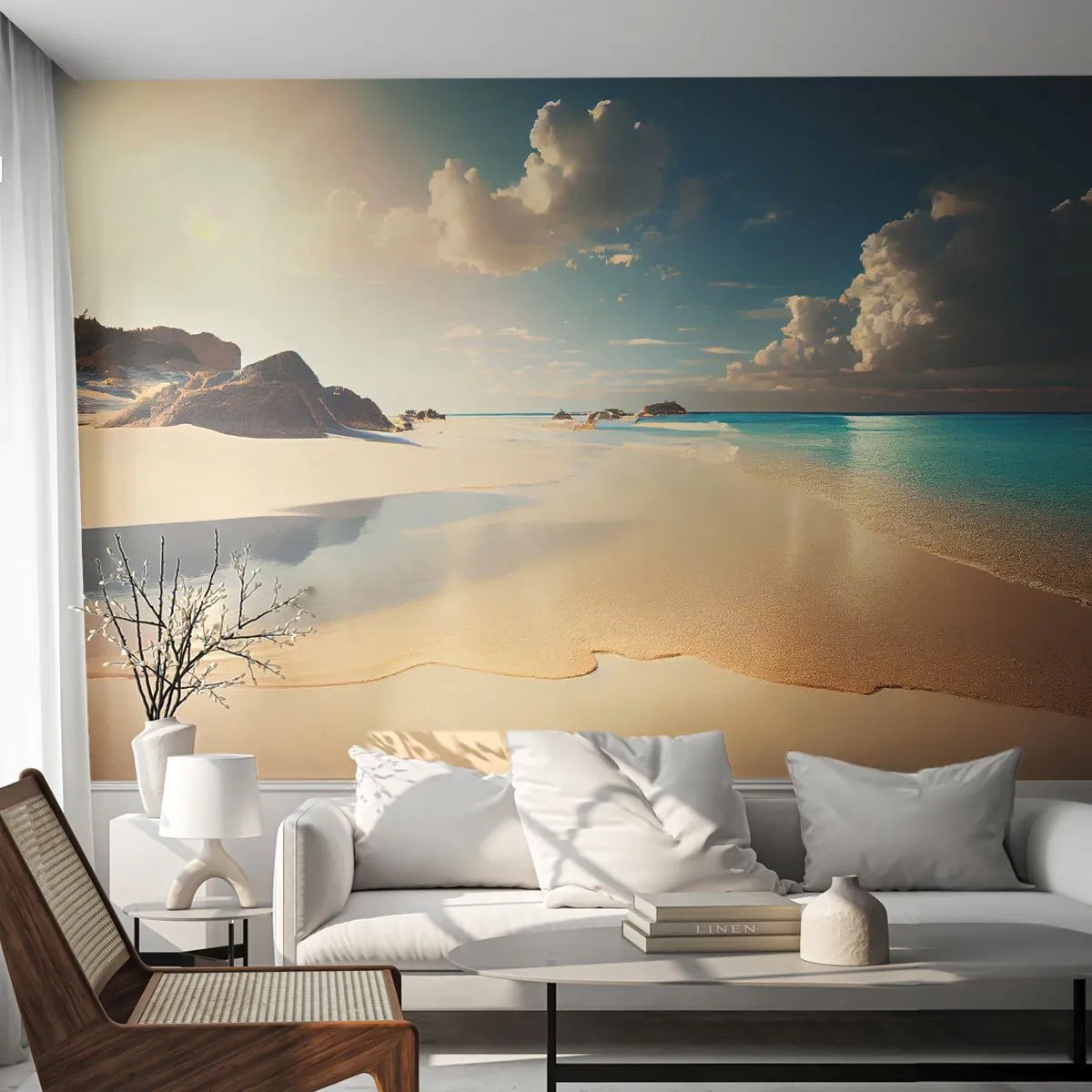 Papel de Parede Autocolante Deluxe Sticker - Um dia de sonho - Praia selvagem, oceano, Borda - 250x175 cm