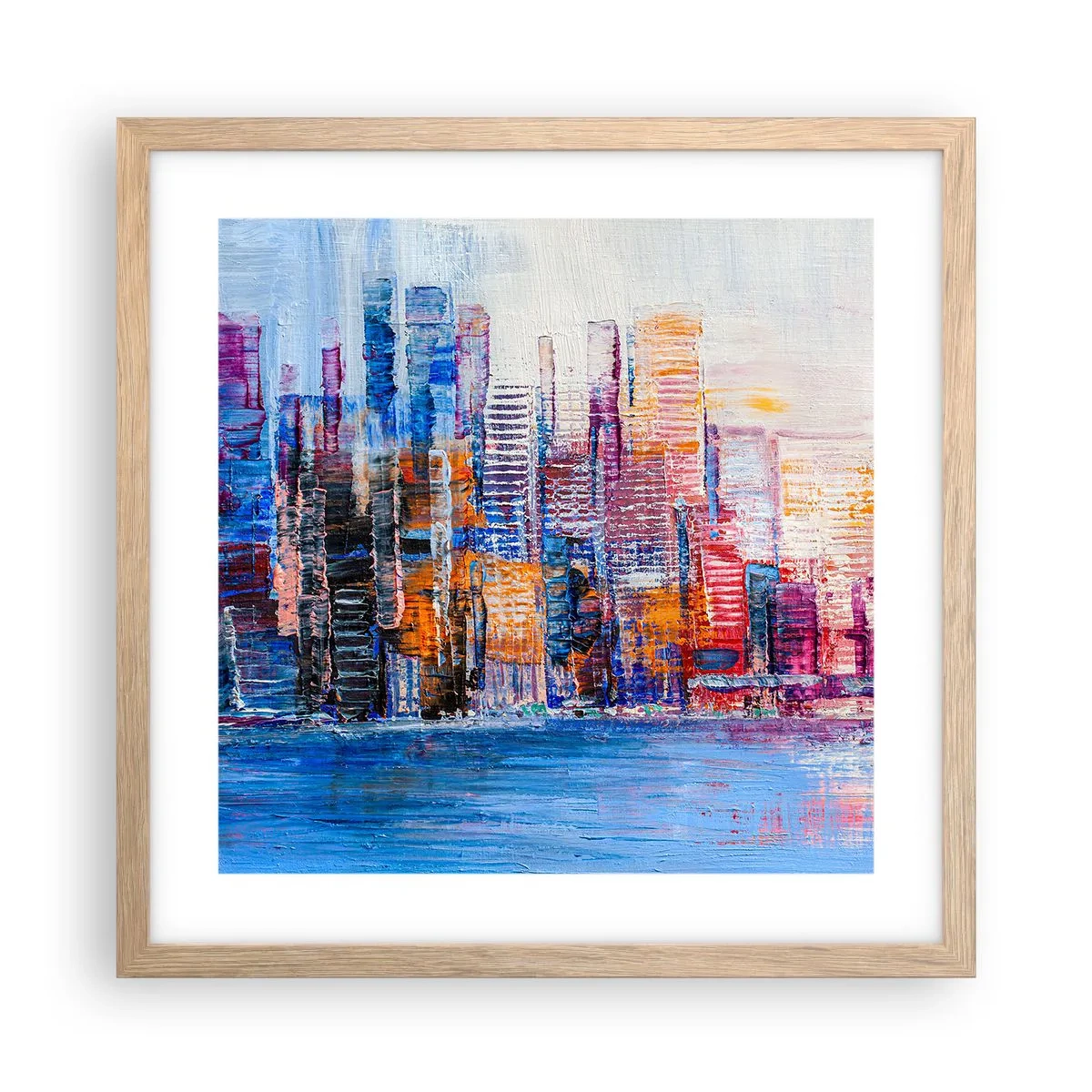 Pôster com moldura de carvalho claro - Metrópole alegre - 40x40 cm