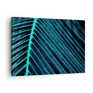 Quadro em tela - Macrofotografia de uma folha em tons de turquesa e azul marinho - 70x50cm - Textura verde - Decoração de parede moderna para a sala de estar e quarto ARTTOR