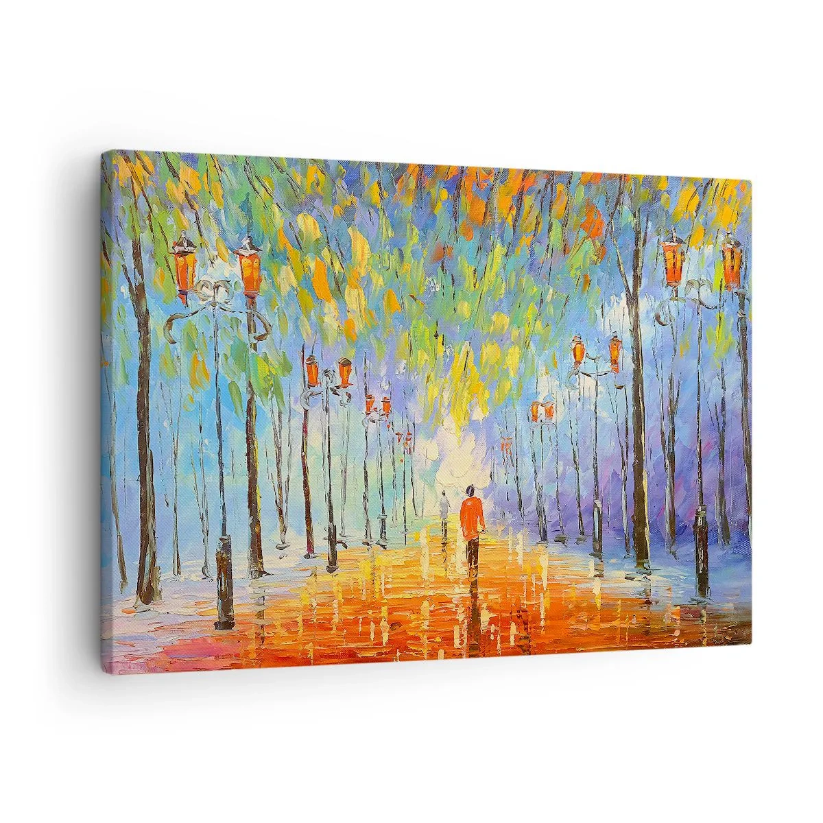 Quadro em tela - Um passeio pitoresco entre as lanternas em uma noite chuvosa - 70x50cm - Canto nocturno da chuva - Decoração de parede moderna para a sala de estar e quarto ARTTOR