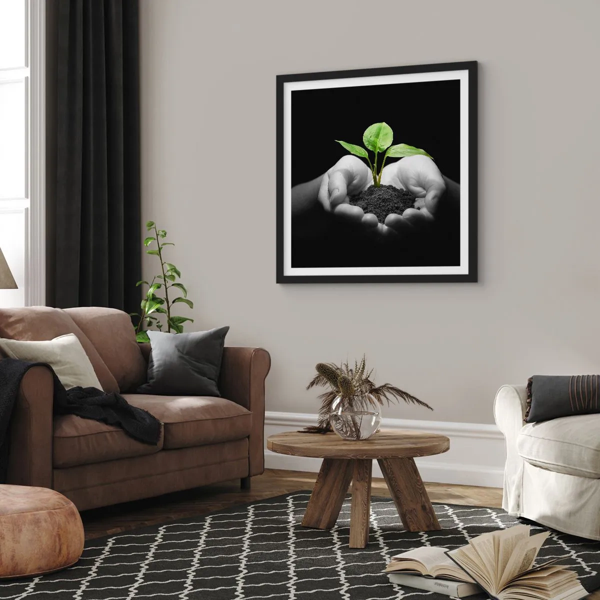 Pôster com moldura preta - Eu amo a natureza, eu a protejo - 60x60 cm