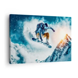 Quadro em tela - Um snowboarder voa sobre montanhas cobertas de neve - 70x50cm - Emoções extremas - Decoração de parede moderna para a sala de estar e quarto ARTTOR