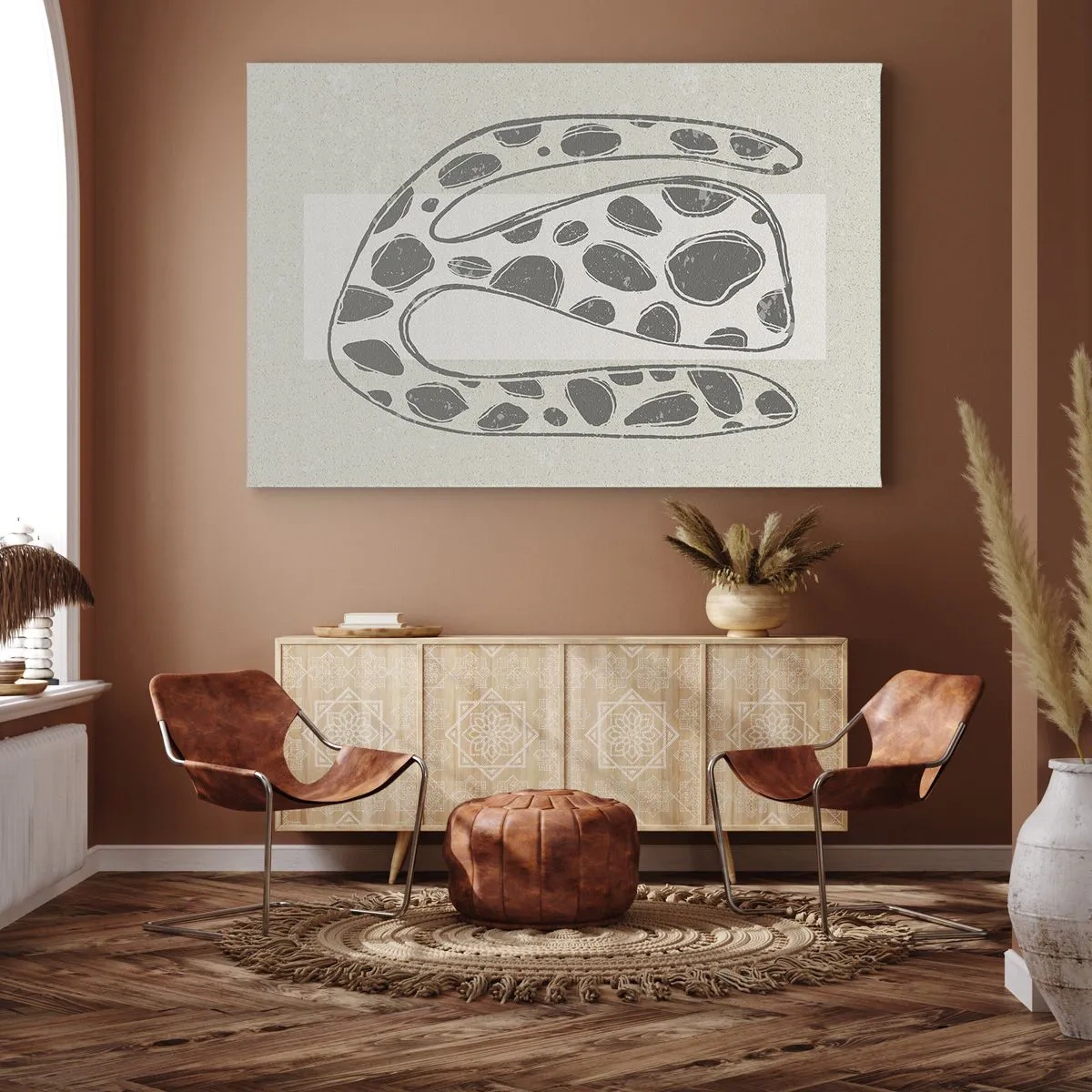 Quadro em tela - Padrão orgânico abstrato em tons de cinza - 70x50cm - Uma criatura estranha - Decoração de parede moderna para a sala de estar e quarto ARTTOR