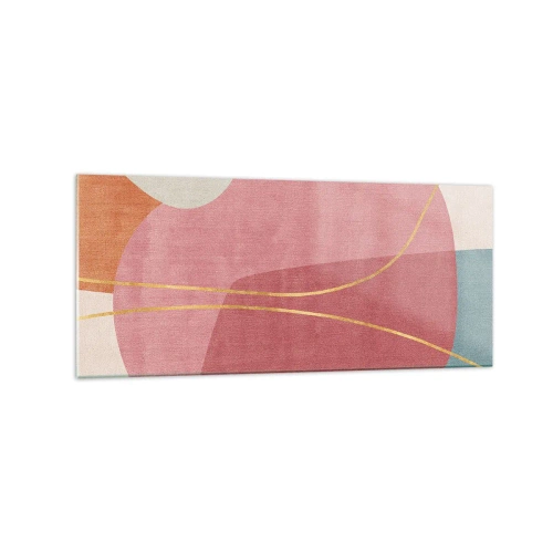Quadro em vidro - Composição pastel com fio dourado - 120x50 cm