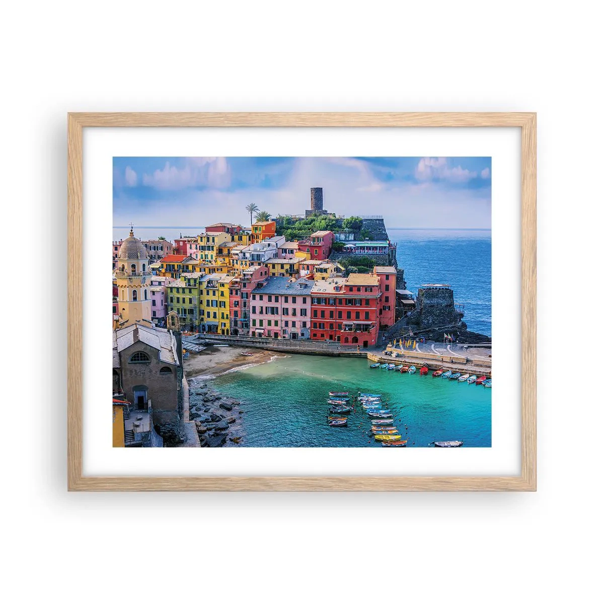 Pôster com moldura de carvalho claro - Cidade mágica mediterrânea - 50x40 cm