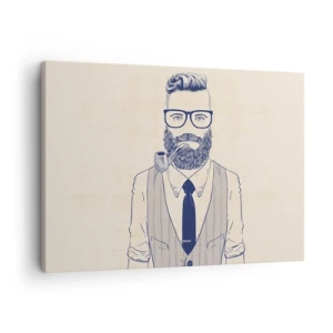 Quadro em tela - Homem estilizado com barba, cachimbo e óculos - 70x50cm - Alegre, masculino e elegante - Decoração de parede moderna para a sala de estar e quarto ARTTOR
