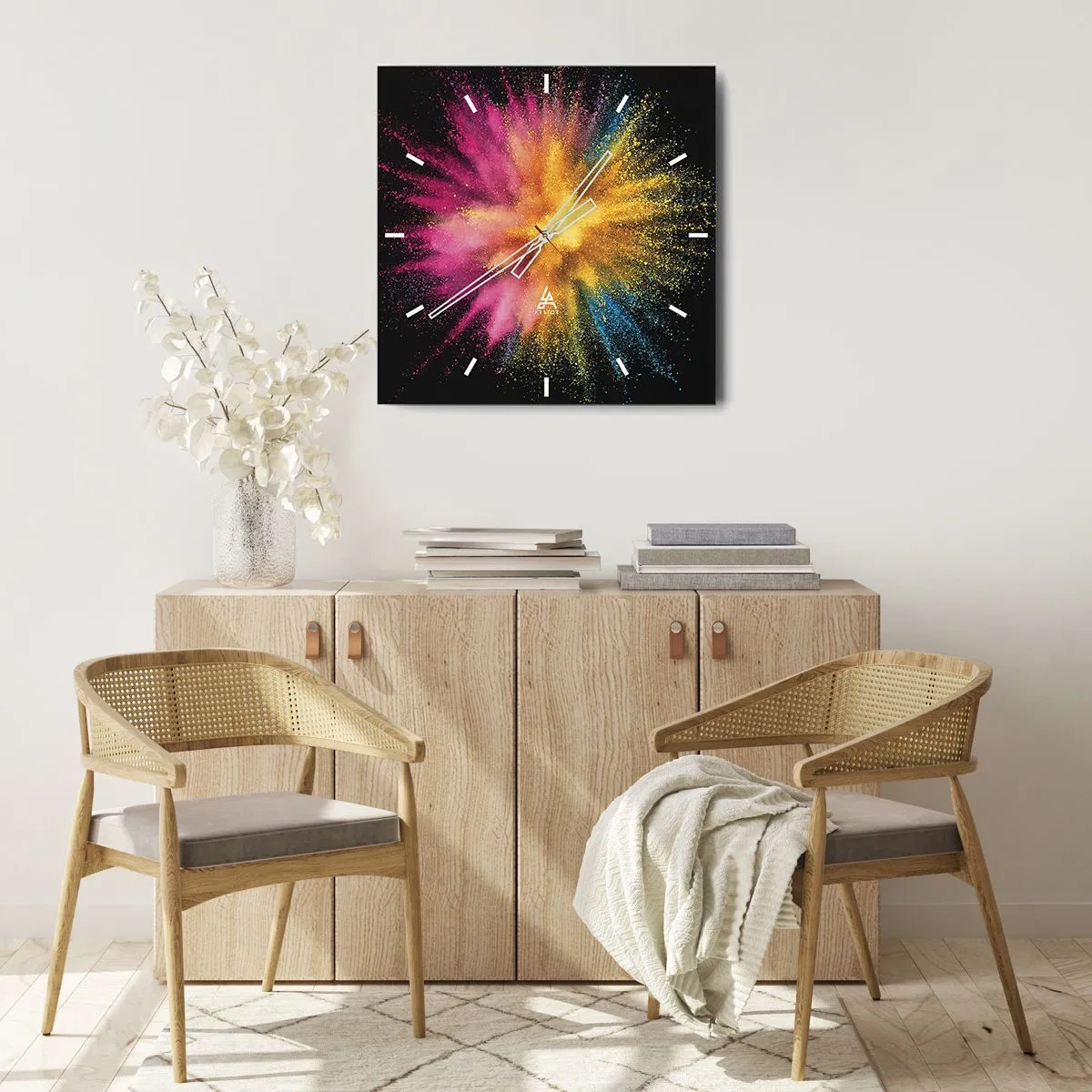 Relógio de parede - Relógio em vidro - O nascimento das cores  - 30x30 cm