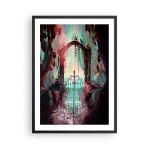 Pôster com moldura preta - Um portão misterioso na floresta com um fundo colorido - 50x70cm - Jardim secreto - Decoração de parede moderna para a sala de estar e quarto ARTTOR