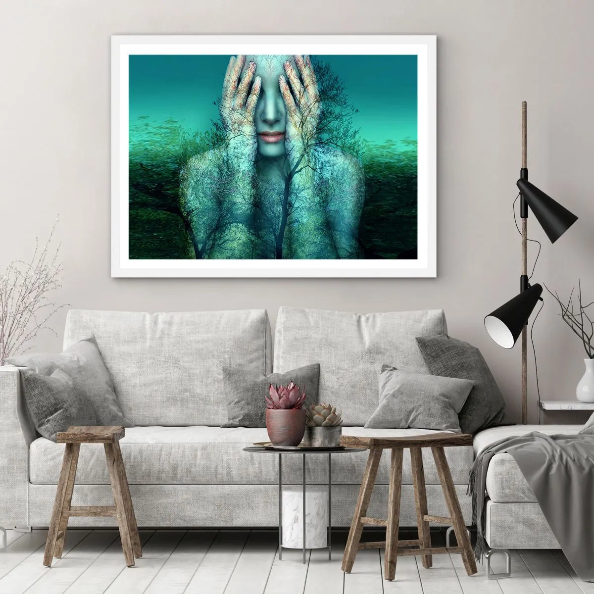 Pôster em moldura branca - Imersa em azul - 70x50 cm