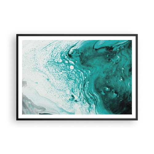 Pôster com moldura preta - Derreter a branco e turquesa - 100x70 cm