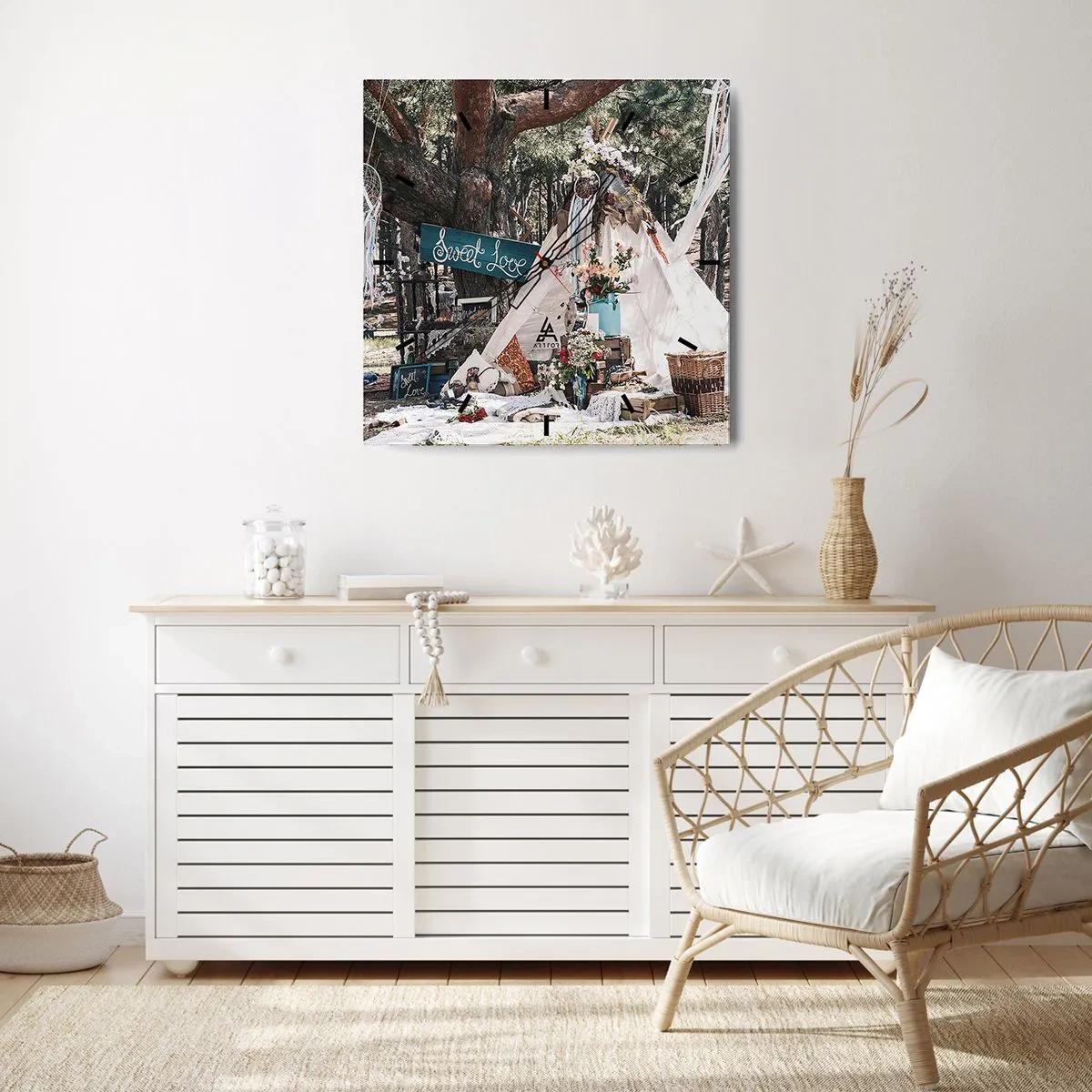 Relógio de parede - Relógio em vidro - Make love… - 40x40 cm