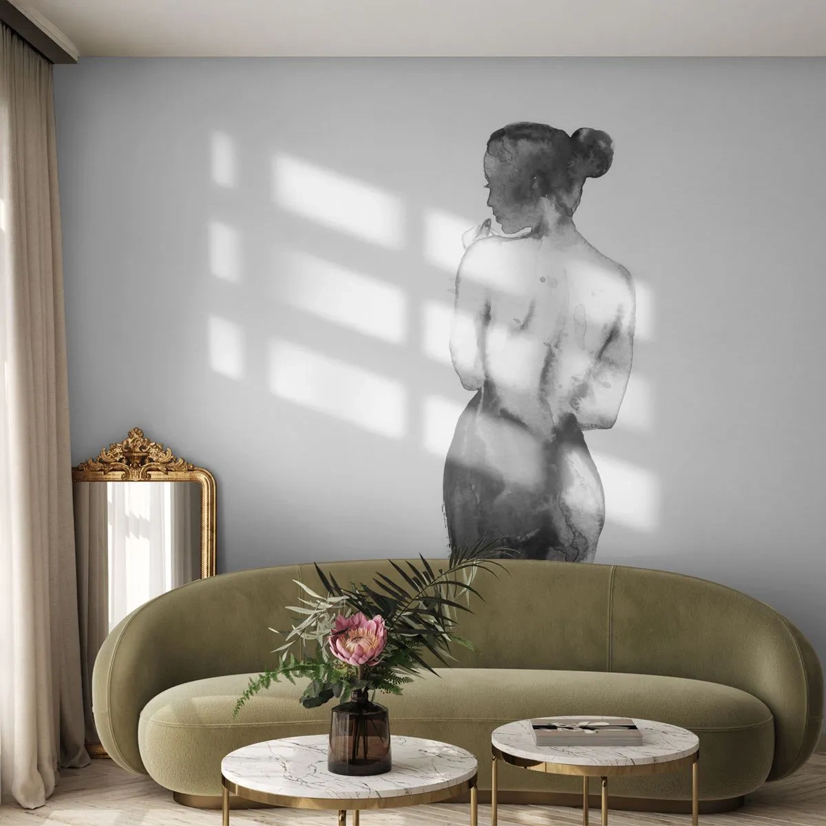 Papel de Parede Premium Sand - Com ela, o mundo desaparece - Mulher, Corpo de mulher, Gráficos - 100x70 cm