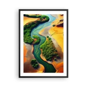 Pôster com moldura preta - Uma paisagem colorida com um rio sinuoso - 50x70cm - Rio que dá vida - Decoração de parede moderna para a sala de estar e quarto ARTTOR