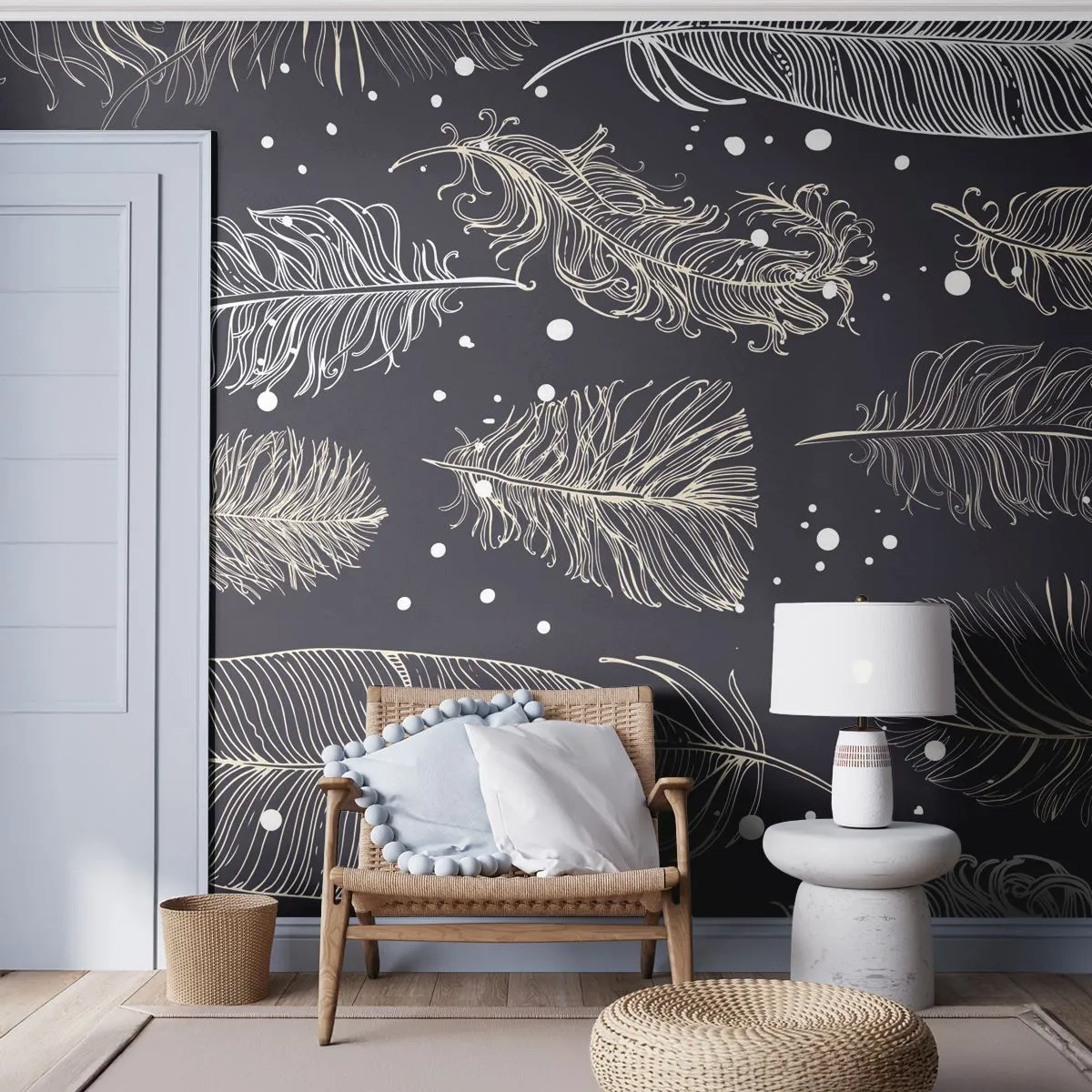 Papel de Parede Standard Eco - Rendas de penas - Pena de ave, Gráficos, Pedaço - 450x315 cm