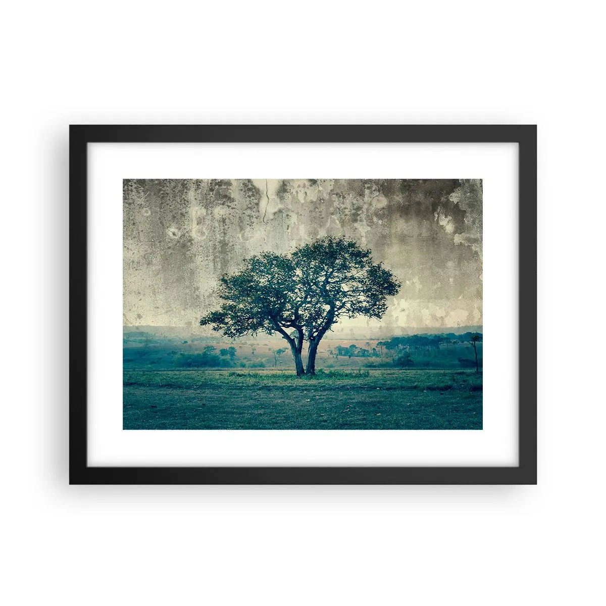 Pôster com moldura preta - Uma macieira num prado azul? - 40x30 cm