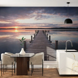 Papel de Parede Premium Sand - A tranquila fronteira do dia e da noite - Paisagem, Lago, Pôr do sol - 100x70 cm
