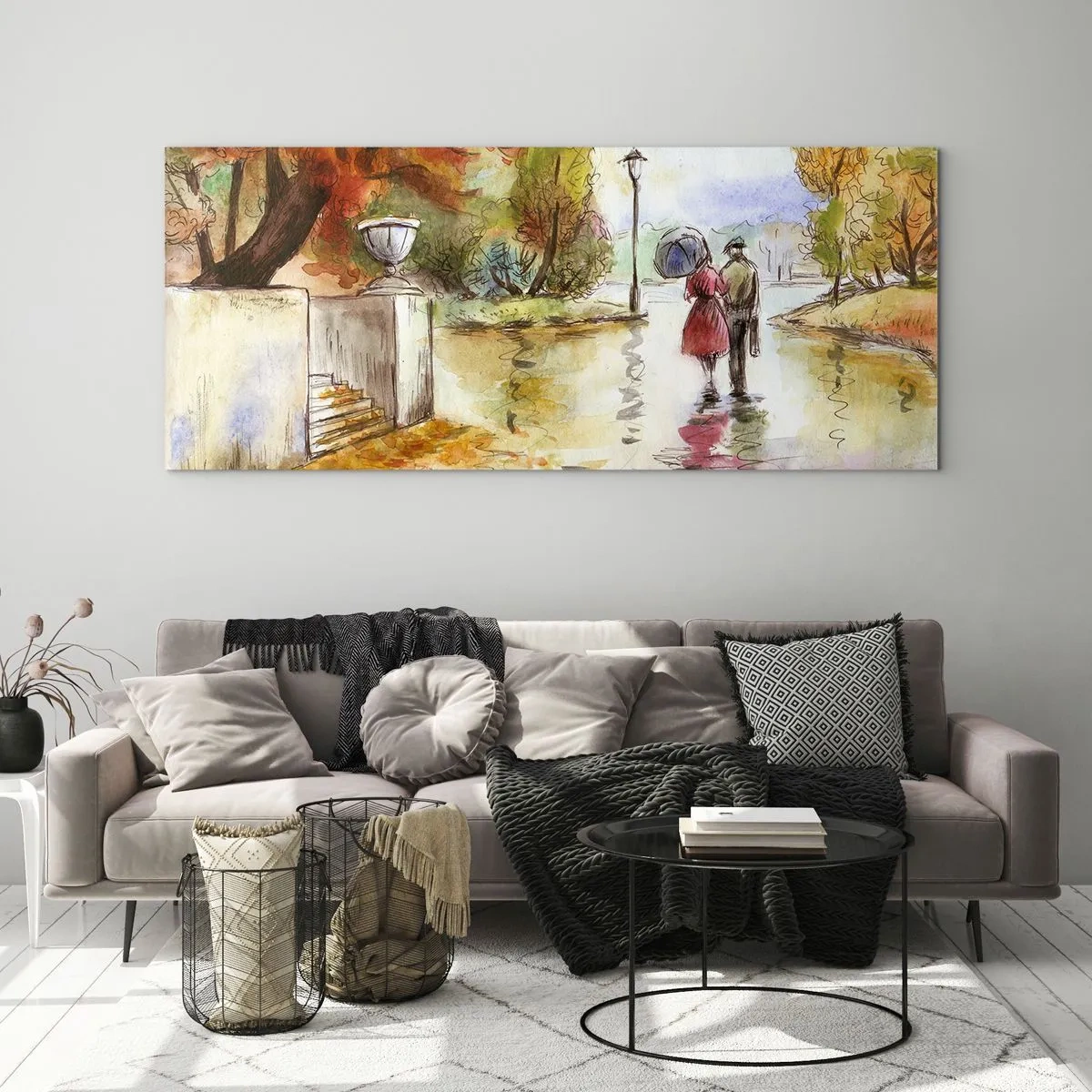 Quadro em vidro - Outono romântico no parque - 100x40 cm