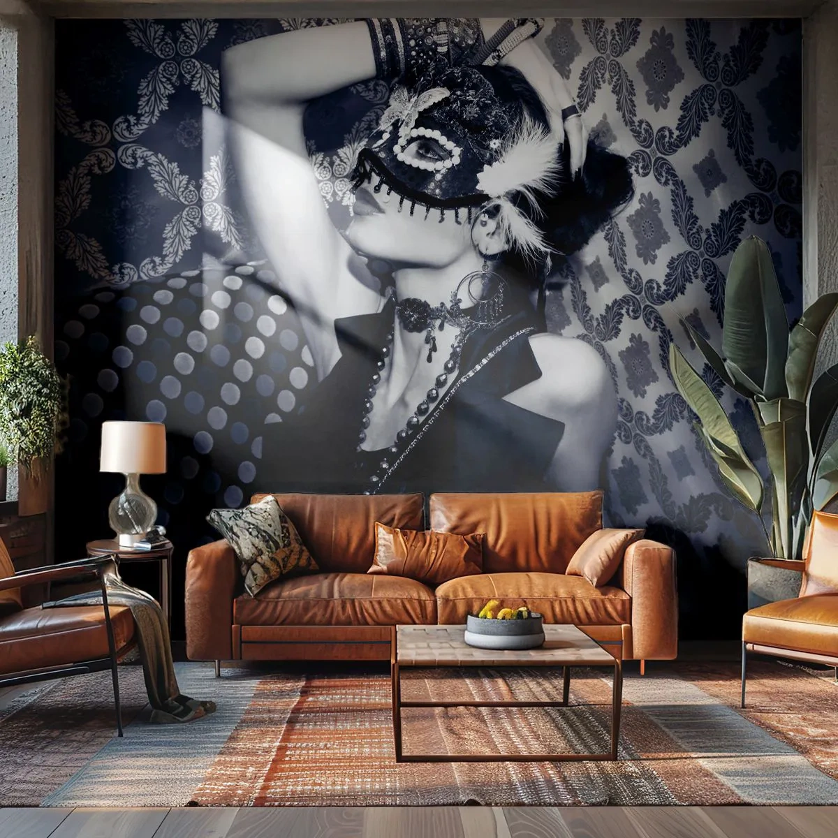 Papel de Parede Premium Sand - Decorações, ornamentos, desenhos... - Mulher, Máscara veneziana, Modelo - 300x210 cm