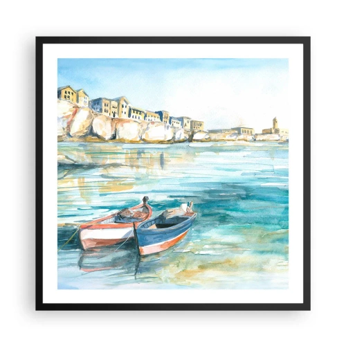 Pôster com moldura preta - Paisagem em azul - 60x60 cm