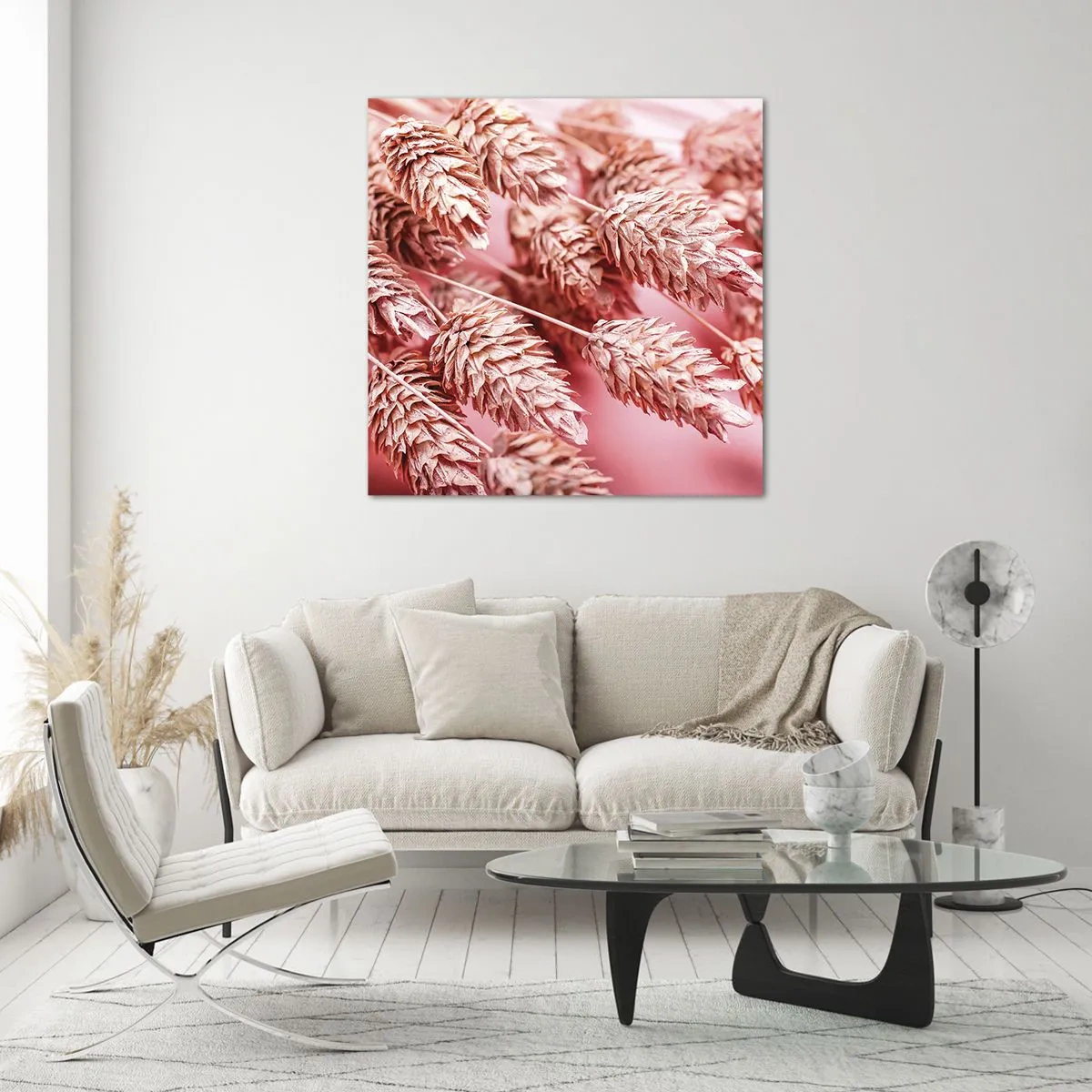 Quadro em vidro - Cascata floral em rosa - 40x40 cm