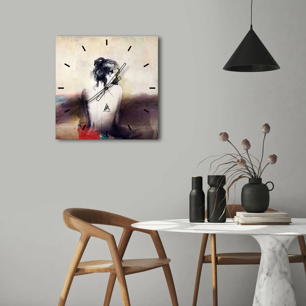 Relógio de parede - Relógio em vidro - Linhas suaves, formas ovais - 40x40 cm