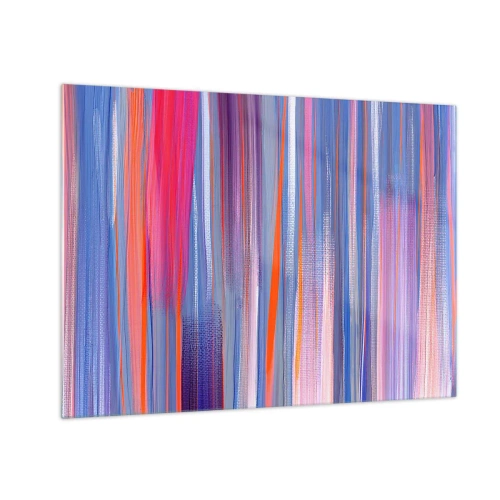 Quadro em vidro - Listras verticais coloridas em tons de rosa, roxo e azul - 70x50cm - Ascensão - Decoração de parede moderna para a sala de estar e quarto ARTTOR