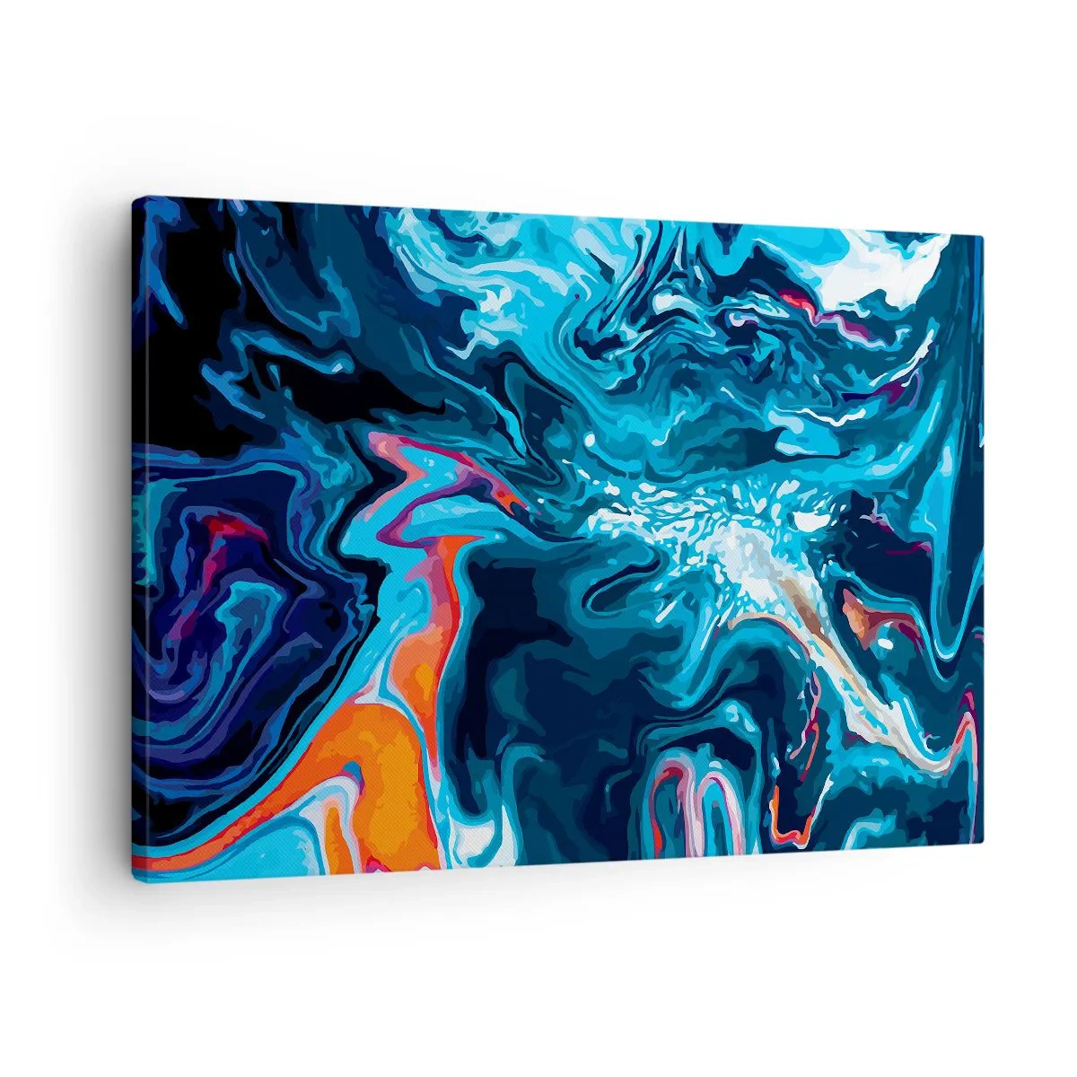 Quadro em tela - Um padrão abstrato em tons de azul com detalhes em laranja. - 70x50cm - Viagem ao centro do céu - Decoração de parede moderna para a sala de estar e quarto ARTTOR