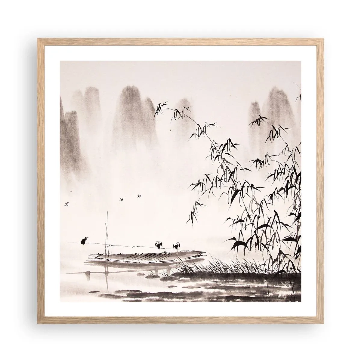 Pôster com moldura de carvalho claro - O silêncio dos campos de arroz - 60x60 cm