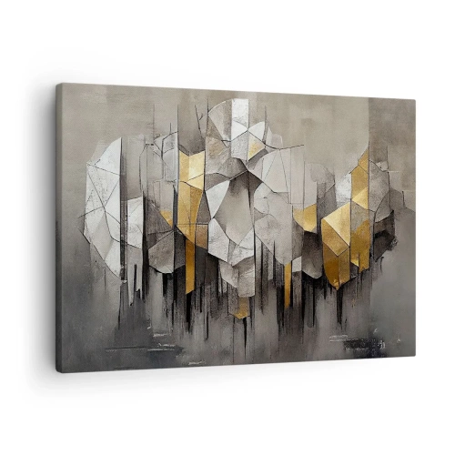 Quadro em tela - Abstração geométrica em tons de dourado e cinza - 70x50cm - Composição de gelo e luz - Decoração de parede moderna para a sala de estar e quarto ARTTOR