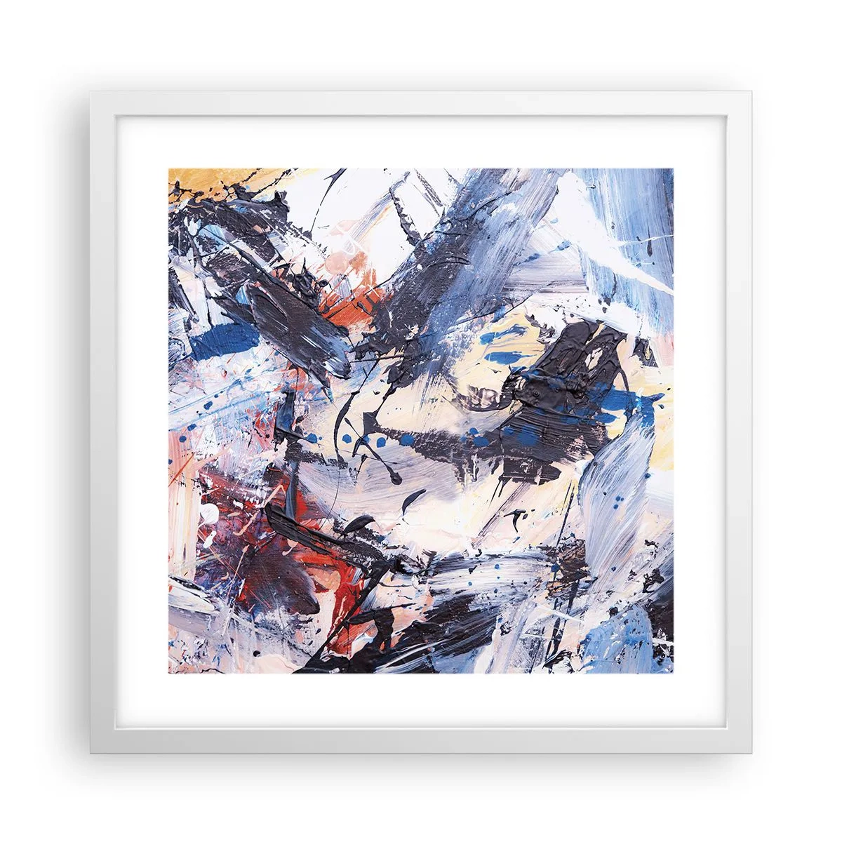 Pôster em moldura branca - Dança louca da abstração - 40x40 cm