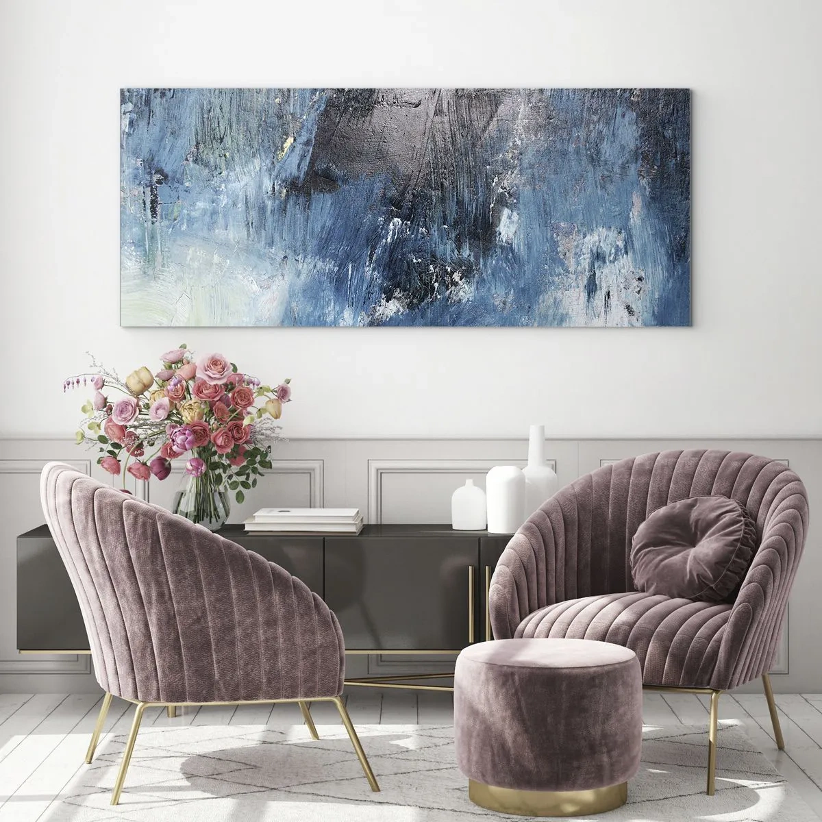 Quadro em vidro - Rapsódia em azul - 90x30 cm