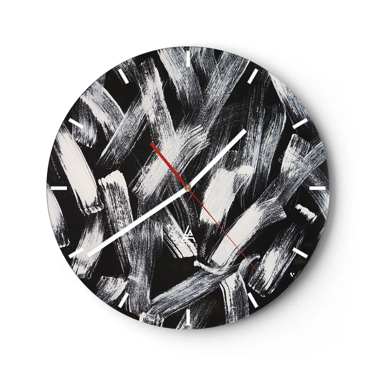 Relógio de parede - Relógio em vidro - Pinceladas brancas sobre fundo preto em estilo industrial - 30x30cm - Abstração no espírito industrial - Decoração de parede moderna para a sala de estar, cozinha e quarto ARTTOR